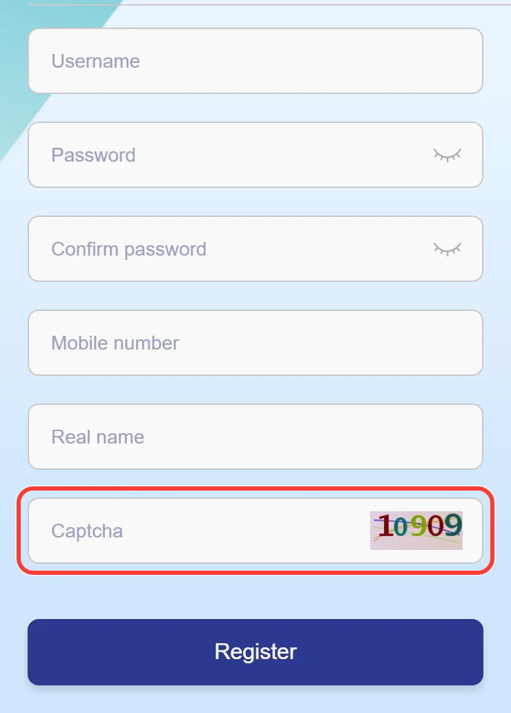 Captcha field in the We1Win sign up form