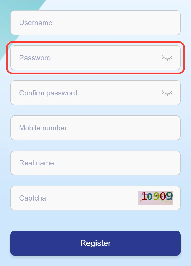 Password and confirm password fields at We1Win sign up