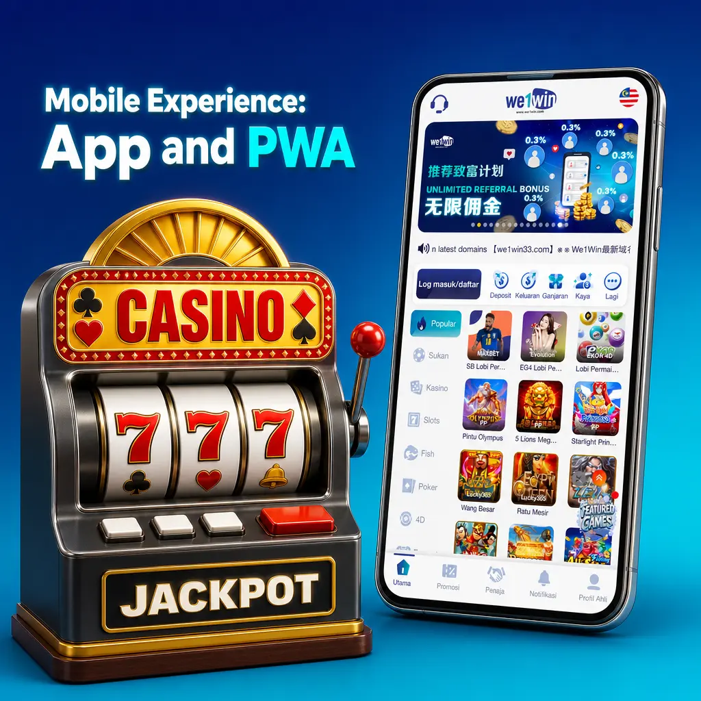 We1Win mobile experience showing PWA app and browser version for fast, stable access on any device